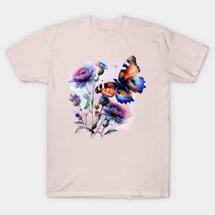 Watercolor Burretfly on a Thistle T-Shirt